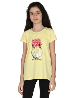 Kız Çocuk Parfüm Nakışlı T-Shirt - Sarı - Toontoy