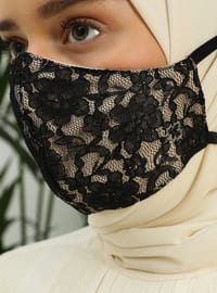 Black - Black - Lace - Cotton - Mask