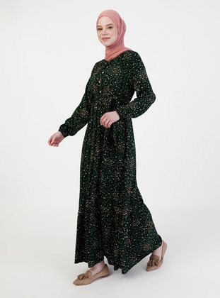 Emerald - Floral - Crew neck - Unlined - Modest Dress - ZENANE
