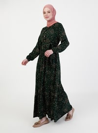 Emerald - Floral - Crew neck - Unlined - Modest Dress