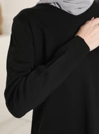 Black - V neck Collar - Knit Tunics