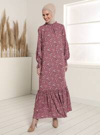 Dusty Rose - Floral - Polo neck - Unlined - Modest Dress