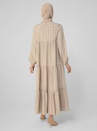 Brown - Crew neck - Unlined - Cotton - Modest Dress