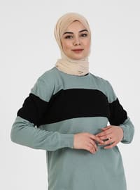 Crew Neck Color Detailed 80Cm Knitwear Tunic