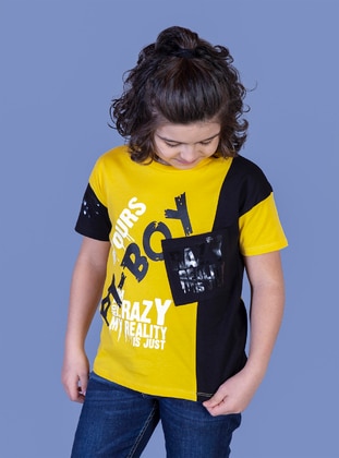 Printed - Crew neck - Unlined - Mustard - Boys` T-Shirt - Toontoy
