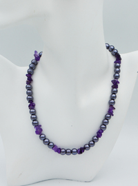 Collier Améthyste & Perles - Gris