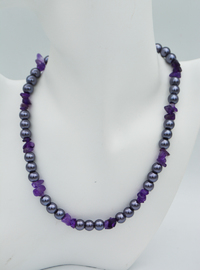 Collier Améthyste & Perles - Gris