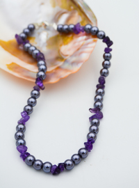 Collier Améthyste & Perles - Gris