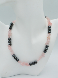 Quartz Rose & Hématite Collier Rose