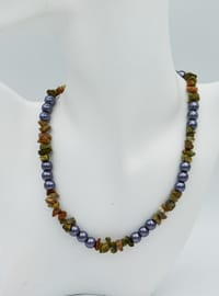 Stone and Pearl Necklace Grey