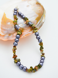 Stone and Pearl Necklace Grey