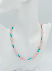 Collier Quartz Rose & Turquoise - Rose