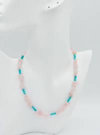 Collier Quartz Rose & Turquoise - Rose