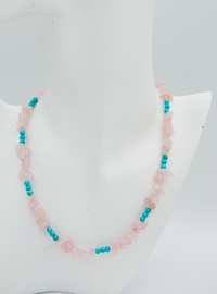 Collier Quartz Rose & Turquoise - Rose