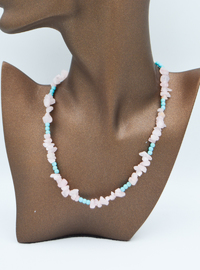 Collier Quartz Rose & Turquoise - Rose