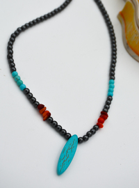 Hematite, Turquoise & Coral Necklace Multi Color