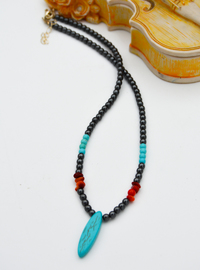 Hematite, Turquoise & Coral Necklace Multi Color