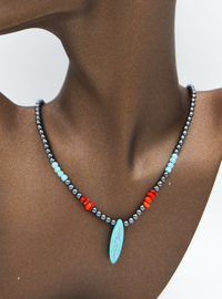 Hematite, Turquoise & Coral Necklace Multi Color