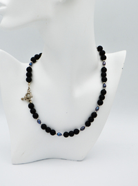 Schwarze Onyx- und Perlenkette - Schwarz