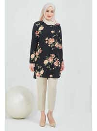 Floral Patterned Hijab Tunic Salmon Green Mixed