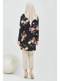 Floral Patterned Hijab Tunic Salmon Green Mixed
