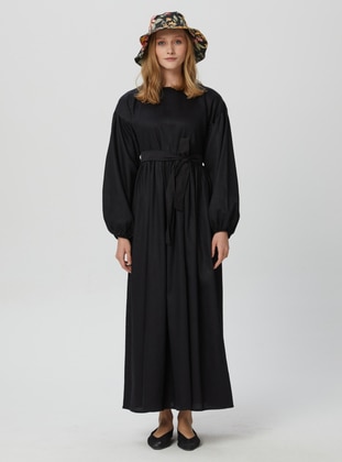 Waist And Shoulder Robed Modest Dress Black