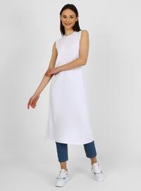 Sleeveless Tunic White With Natural Fabric