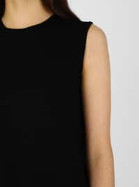 Sleeveless Tunic İn Natural Fabric Black