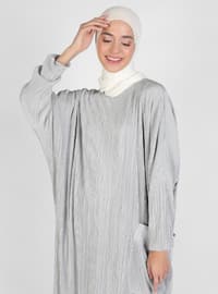 Gray - Crew neck - Fully Lined - Modest Dress