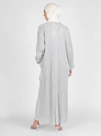 Gray - Crew neck - Fully Lined - Modest Dress