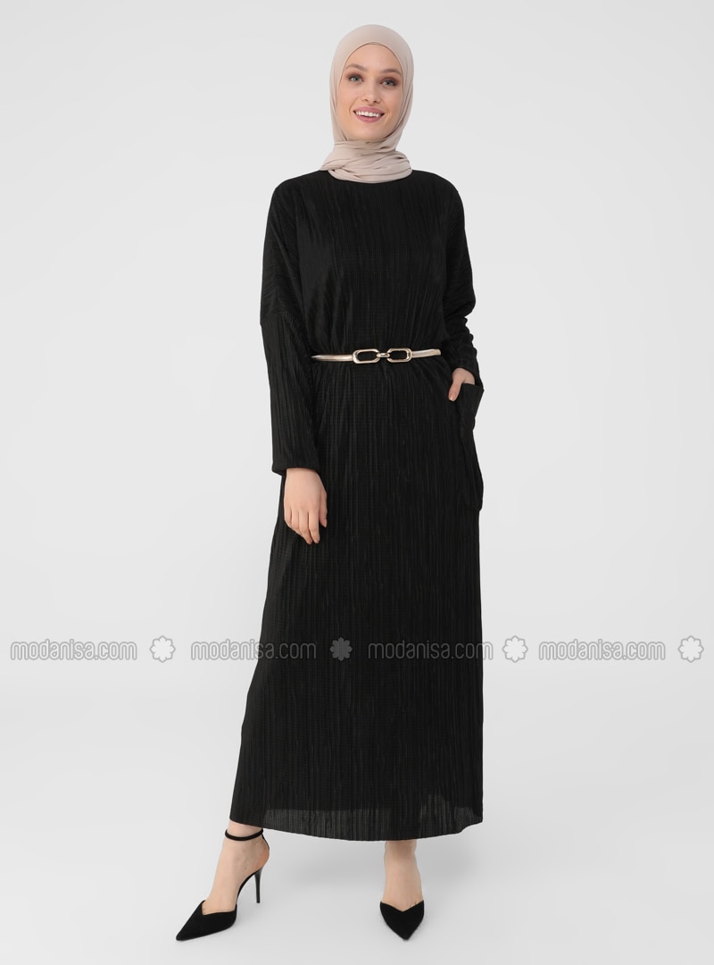 Black - Crew neck - Fully Lined - Modest Dress