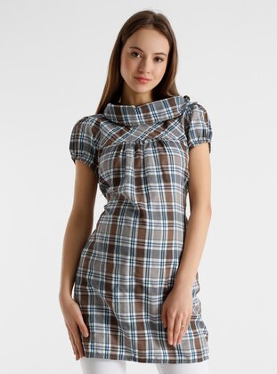 Brown - Checkered - Maternity Tunic / T-Shirt - Gaiamom