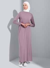 Purple - Crew neck - Modest Dress