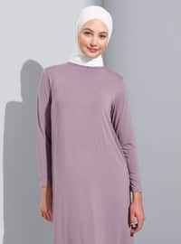 Purple - Crew neck - Modest Dress