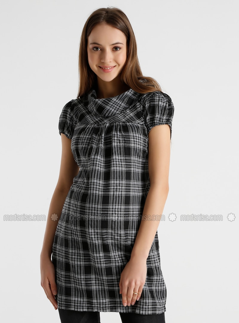 Gray - Black - Checkered - Maternity Tunic / T-Shirt