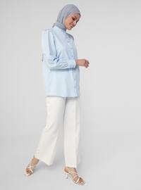 Baby Blue - Point Collar - Cotton - Blouses