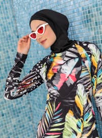 Multi - Black - Floral - Full Coverage Swimsuit Burkini