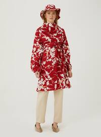 Red - Floral - Polo neck - Tunic