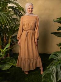 Camel - Crew neck - Fully Lined - Modest Dress