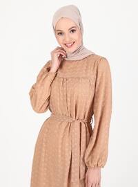 Camel - Crew neck - Fully Lined - Modest Dress