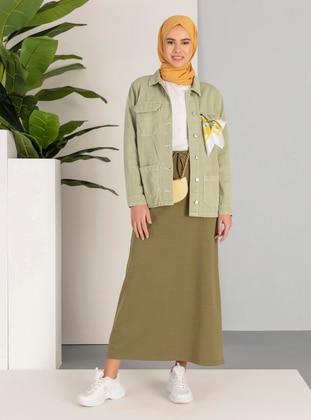 Olive Green - Unlined - Skirt - Bwest