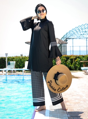 Black - Multi - Full Coverage Swimsuit Burkini - Marina Mayo