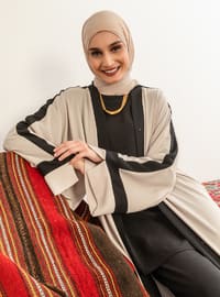 Beige - Unlined - Point Collar - Abaya