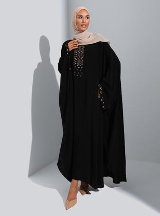 Natural Fabric Sequin Detailed Abaya Abaya Abaya Black