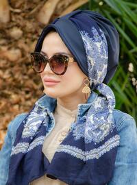 Navy Blue - Printed - Instant Scarf