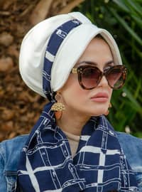 Cap And Sports Hijab White Navy Blue Instant Scarf