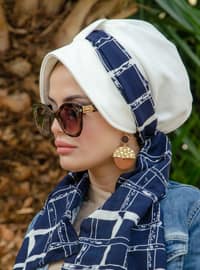 Cap And Sports Hijab White Navy Blue Instant Scarf