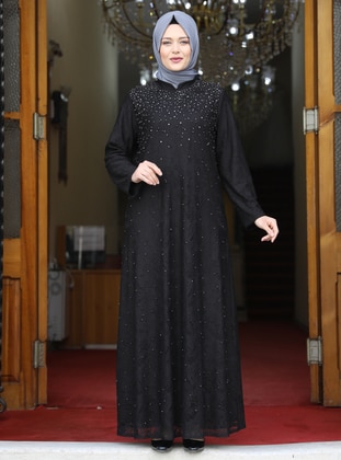 Black - Fully Lined - Crew neck - Modest Plus Size Evening Dress - Amine Hüma