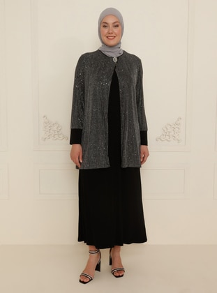 Gray - Unlined - Crew neck - Modest Plus Size Evening Dress - Amine Hüma