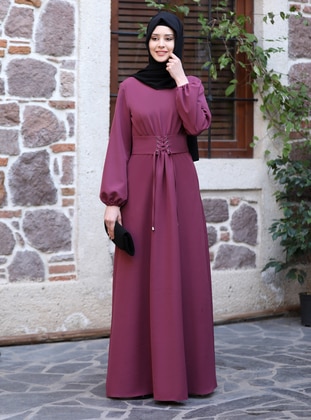 Lilac - Crew neck - Unlined - Modest Evening Dress - Azra Design